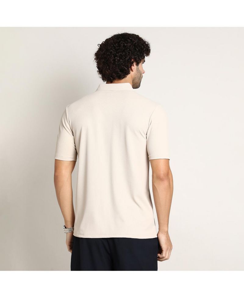 Men's Saltbox Beige Seamless Ribbed Polo T-Shirt