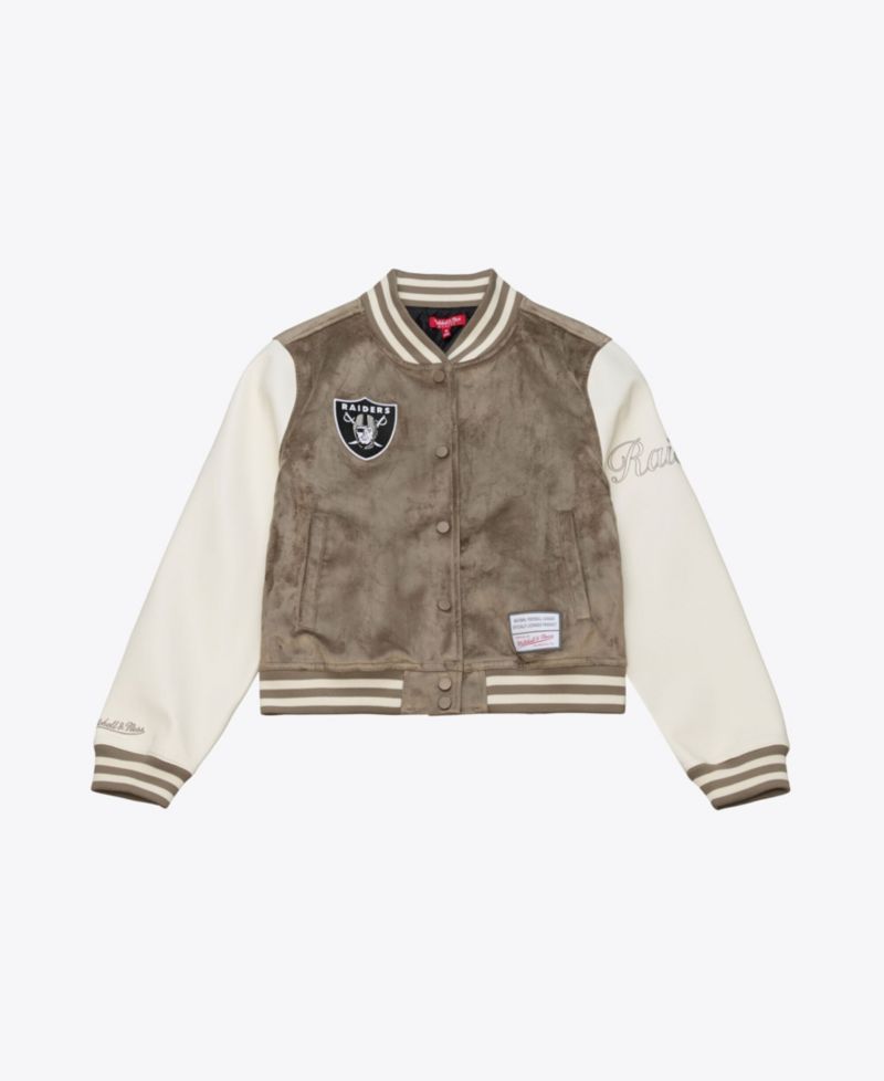 Women's Mitchell Ness Tan Oakland Raiders Full-snap Varsity Jacket