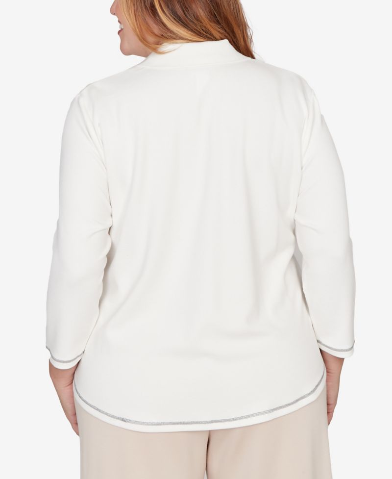 Plus Size Comfort & Joy Colorblock Quarter Zip Patchwork Top