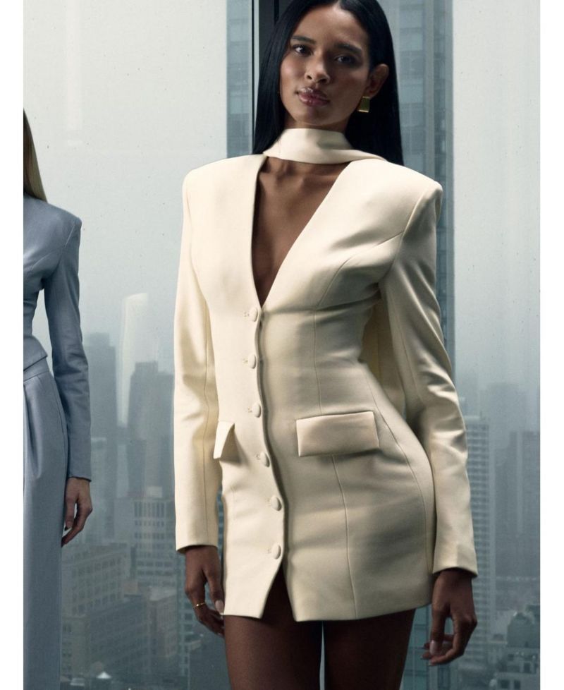Women's Jeannie Cream Blazer Mini Dress with Scarf