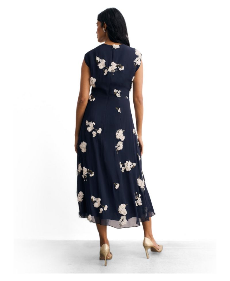 Women's Ischia Floral-Print Embroidered A-Line Midi Dress