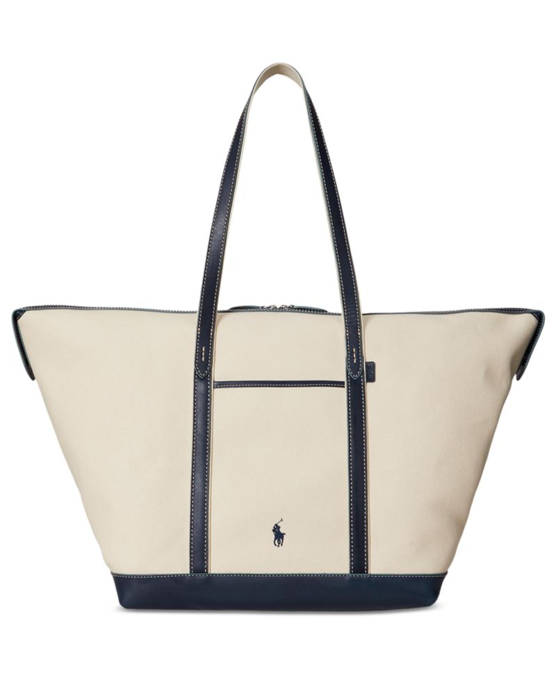 Women's Leather-Trim Canvas Large Shopper Tote
