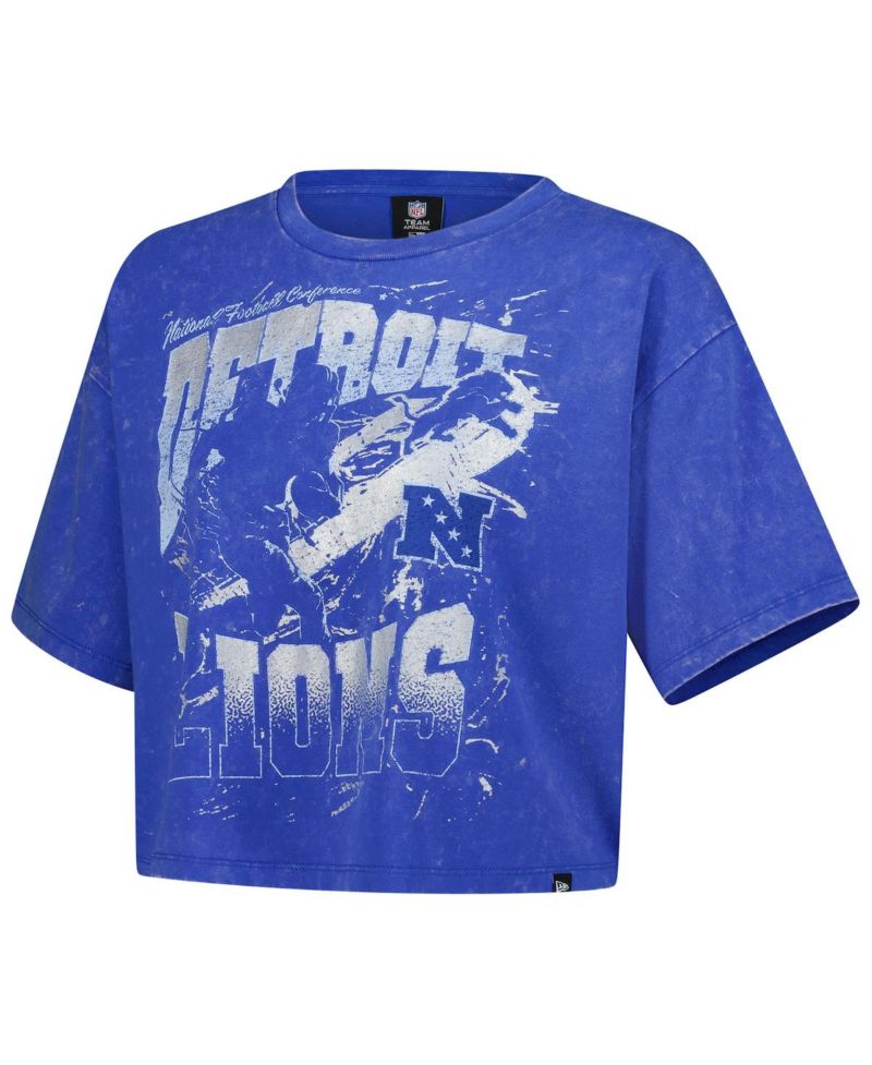 Women's Blue Detroit Lions Cropped Boxy Sport Classics Mineral Wash T-Shirt