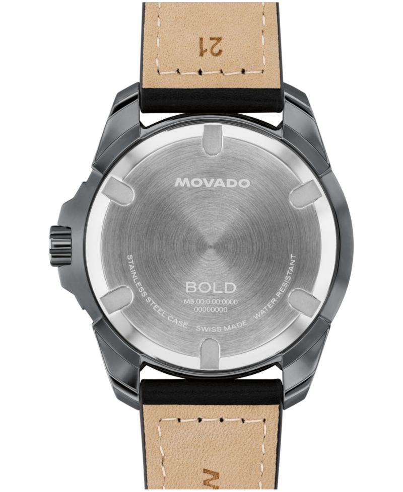 Men's Bold Verso S Swiss Quartz Black Leather Watch, 42mm