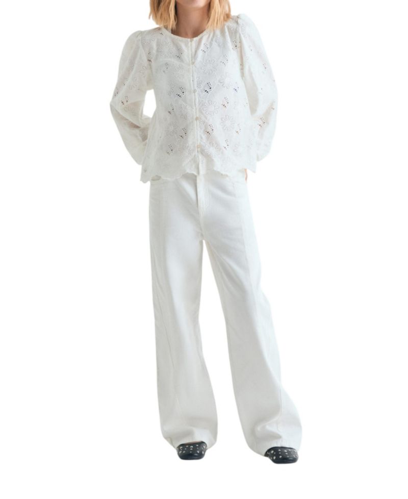 Women's Perforated Floral-Print Blouse