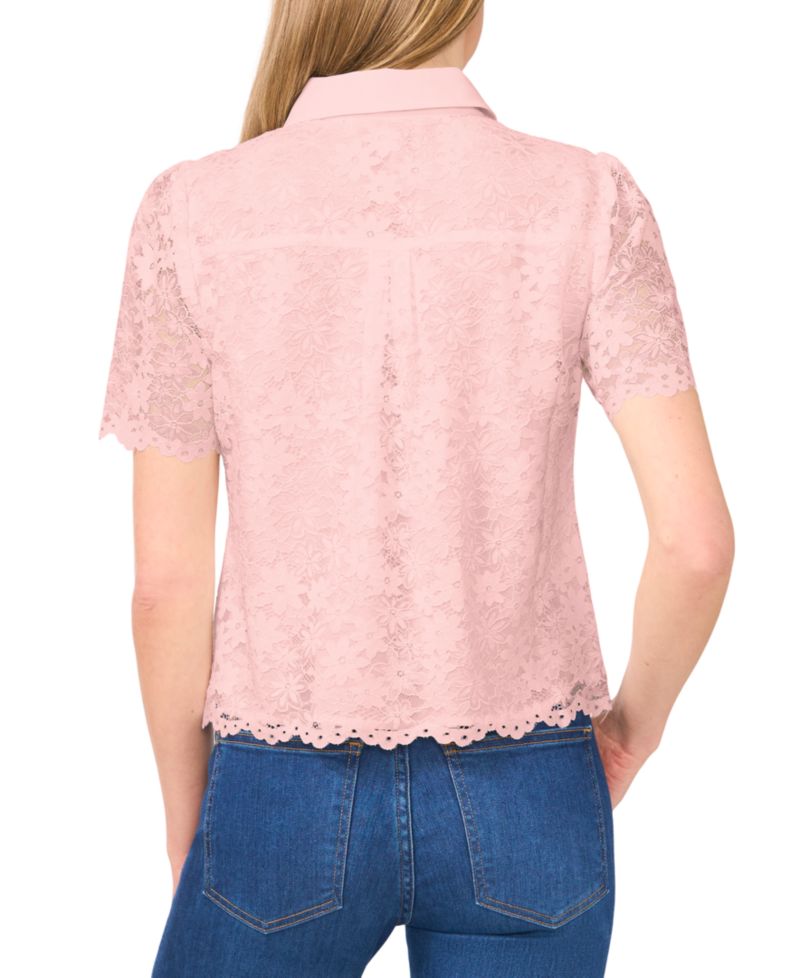 Women's Floral Lace Hidden Placket Blouse