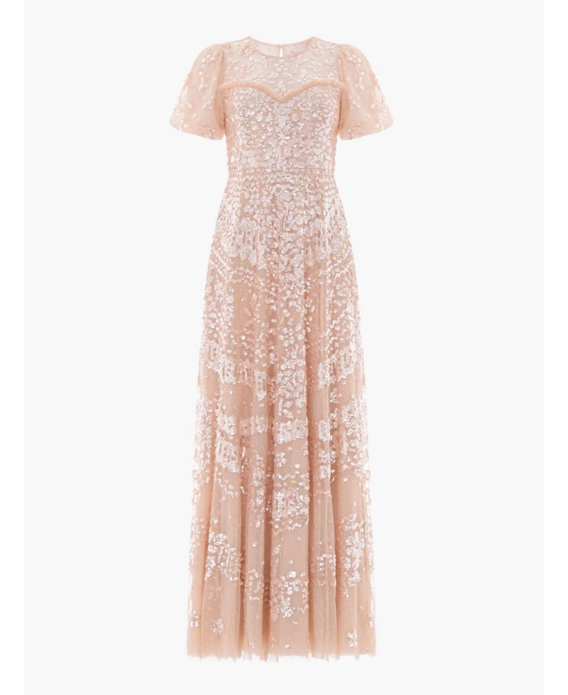 Women's Anais Sequin-Embroidery Sweetheart-Neck Short-Sleeve Gown