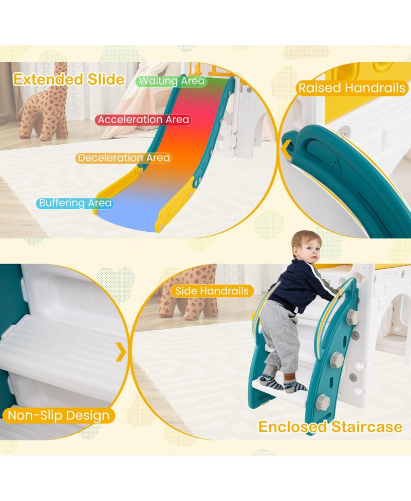 9 in 1 Toddler Slide L Shaped Kids Slide and Climber Playset w/ Basketball Hoop
