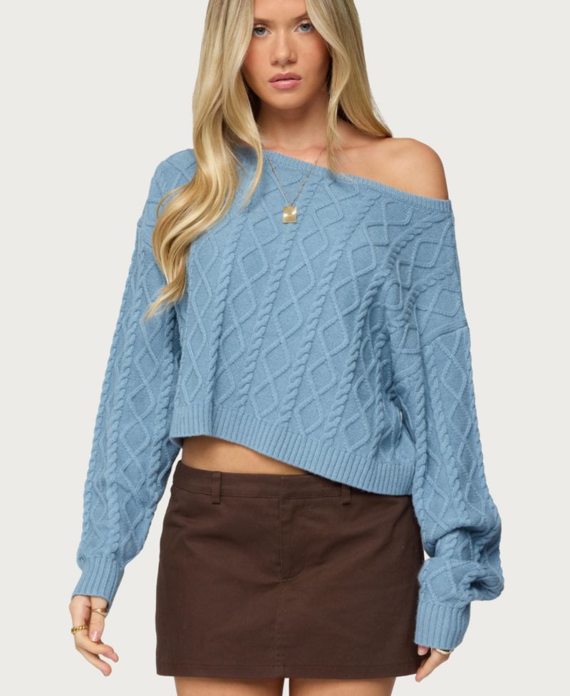 Women's Oversized Off Shoulder Cable Knit Sweater