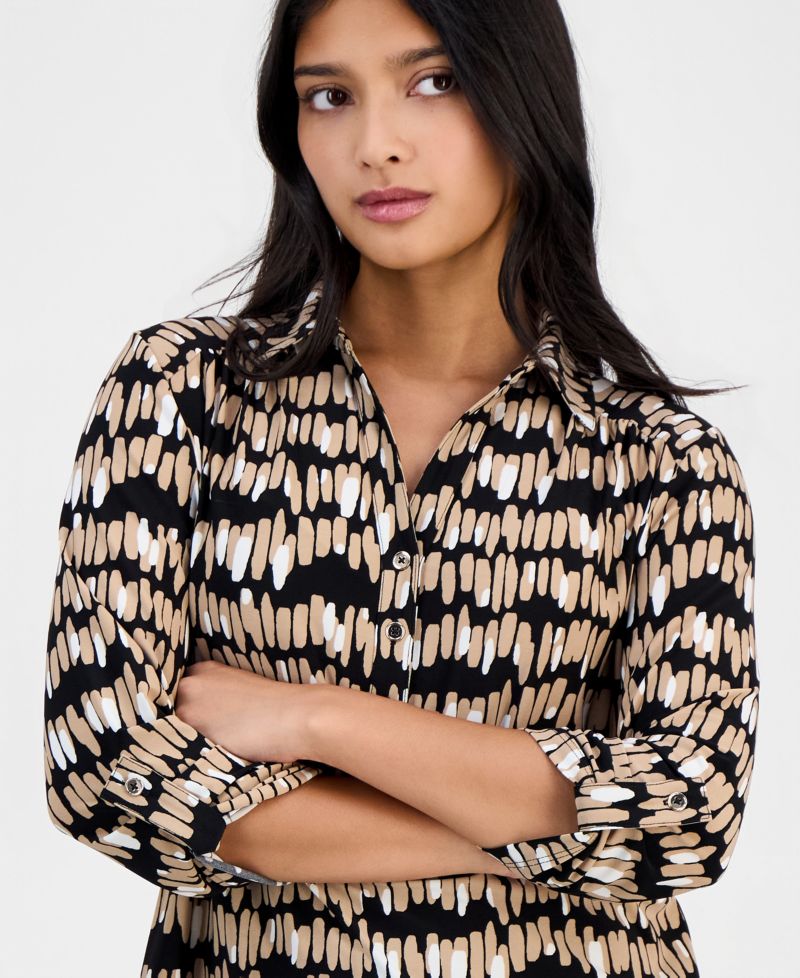 Women's Printed Collared 3/4-Sleeve Top