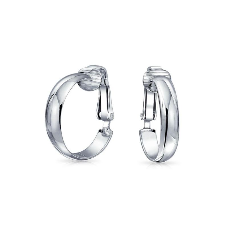 Classic Basic Simple Lightweight Clip On Hoop Earrings Non Pierced Ears Gold Plated Sterling Silver .75 Diameter