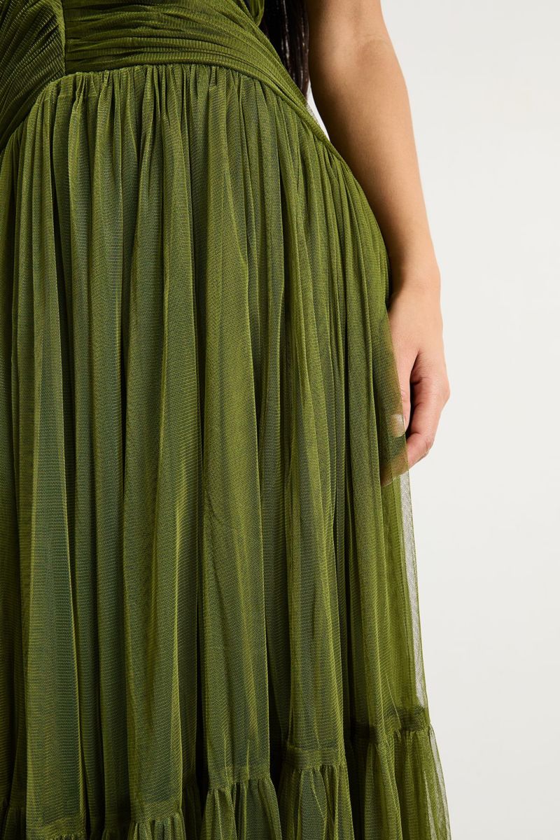 Women's Petite Velvet Trim Tulle Maxi Dress
