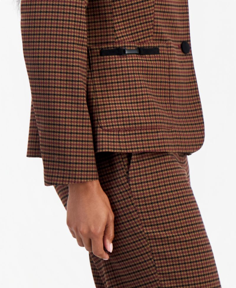 Women's Plaid Notch-Collar Patch-Pocket Blazer