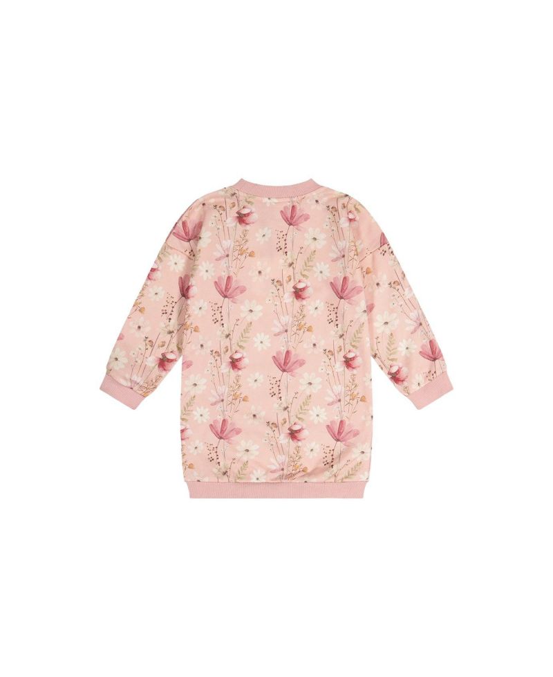 Little and Big Girl (6-12) French Terry Dress Pink Printed Flowers