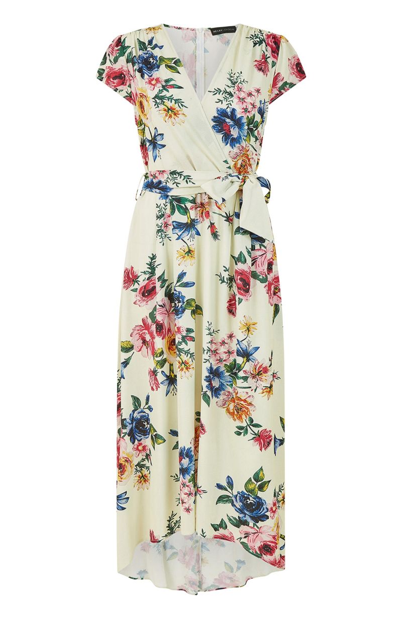 Women's Floral Print Dip Hem Wrap Dress