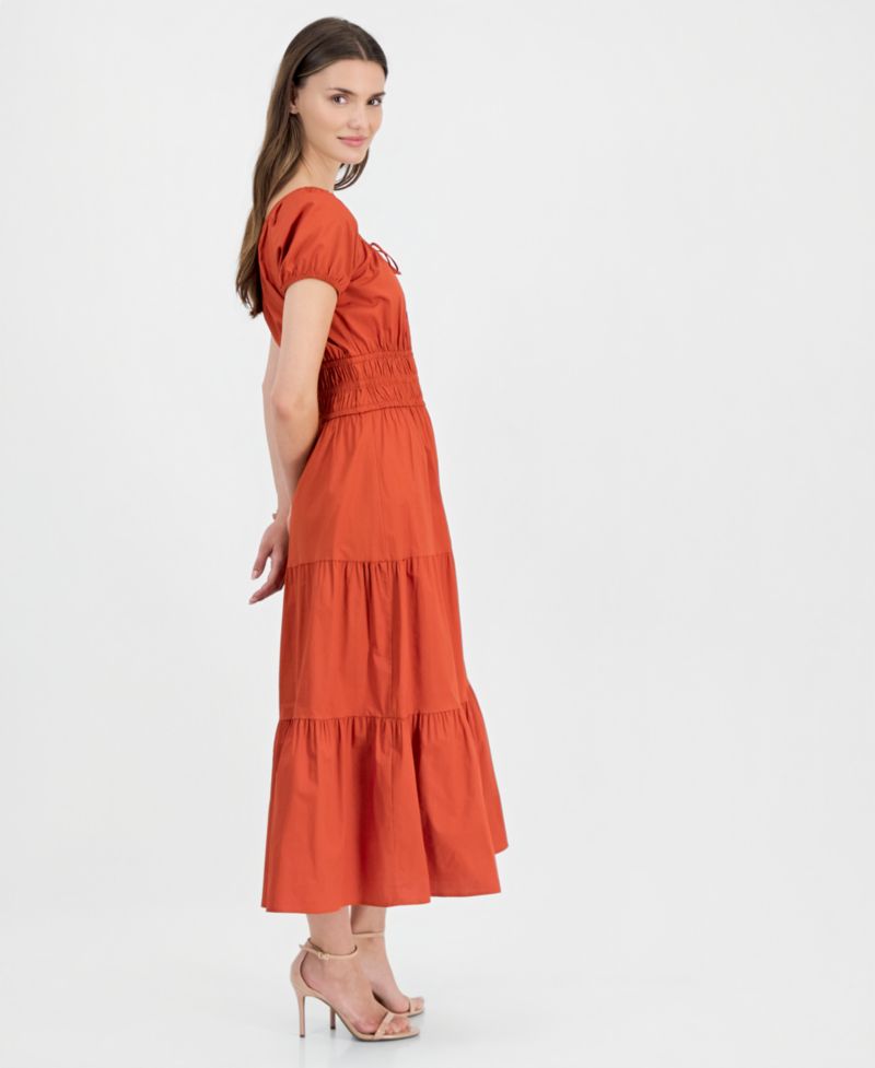 Women's Square-Neck Smocked Tiered Midi Dress