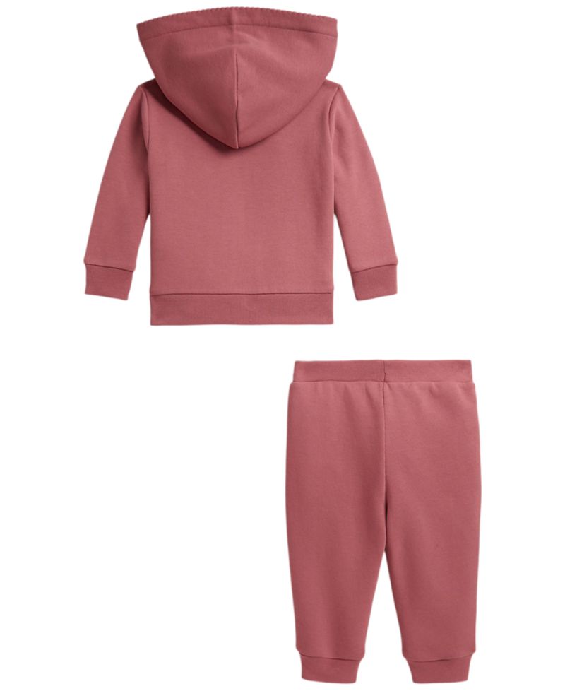 Baby Girls' Picot-Trim Fleece Hoodie and Jogger Pants, 2-Piece Set