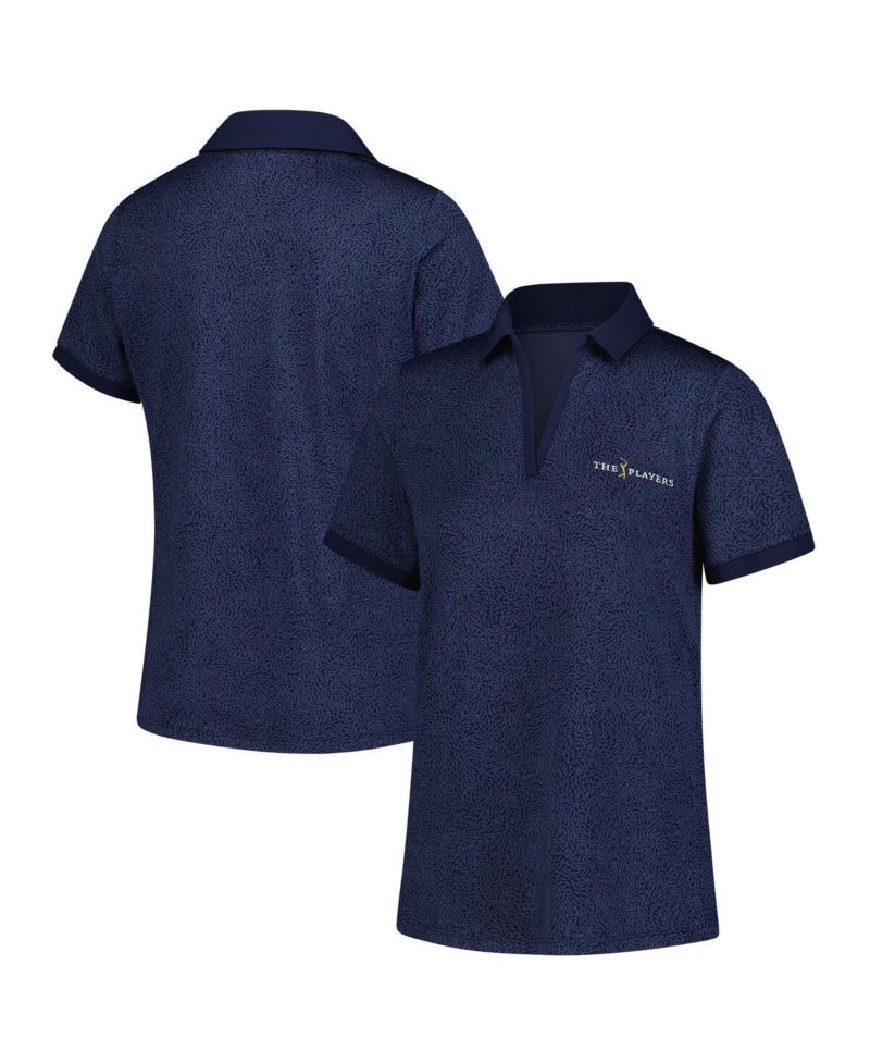 Women's Navy THE PLAYERS Playoff 3.0 Eagle Swoop V-Neck Polo Shirt