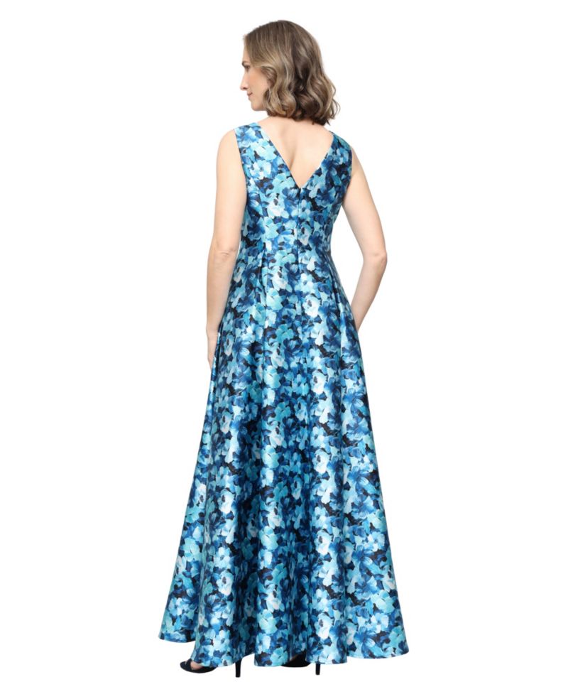 Women's Printed Mikado V-Neck Ball Gown