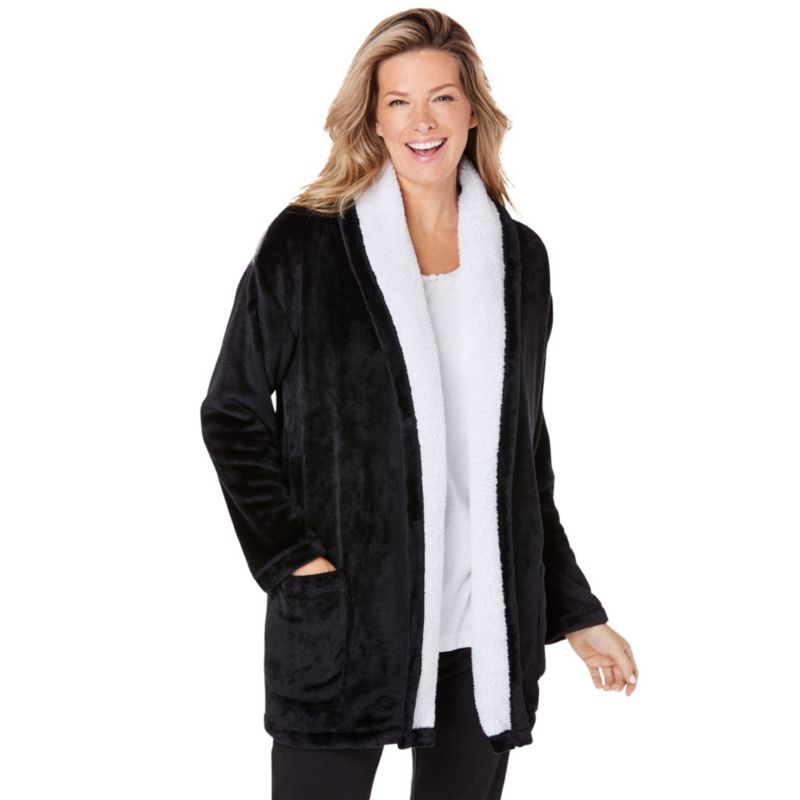 Plus Size Dreams and Co. Sherpa Lined Collar Microfleece Bed Jacket