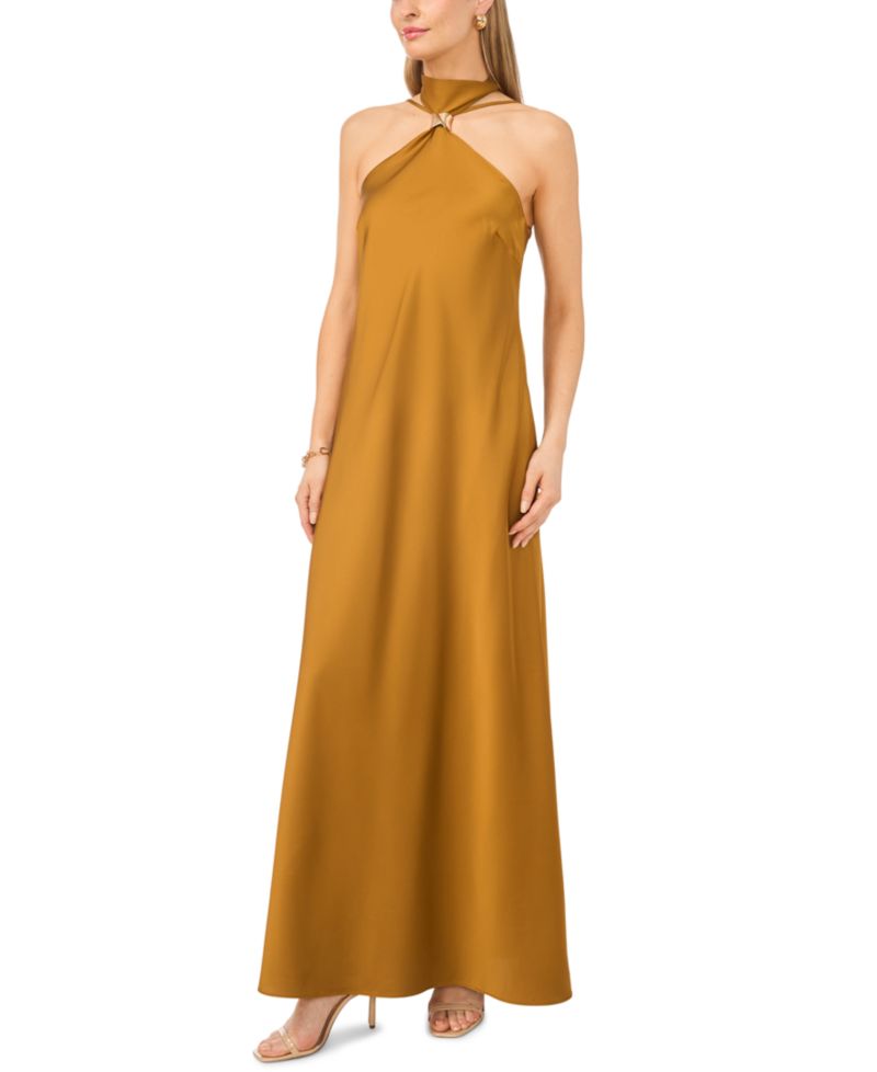 Women's Sleeveless Halter Neck Cutaway Maxi Dress