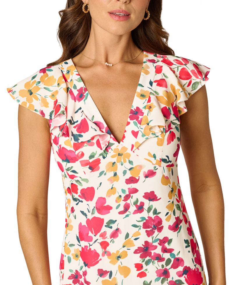 Women's Floral Print V-Neck Midi Dress