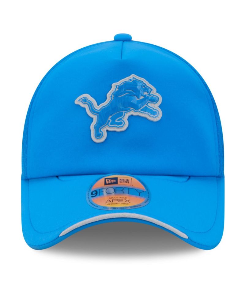 Men's Blue Detroit Lions 2026 Sideline Apex 9FORTY Adjustable Trucker Hat