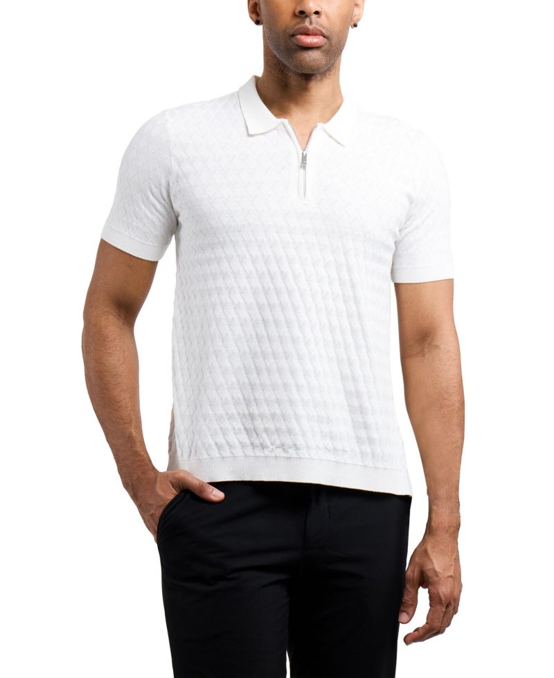 Men's Quarter Zip Allover Argyle Knit Sweater Polo