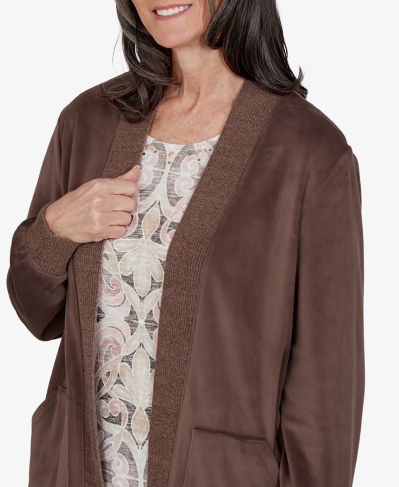 Petite Shawl-Collar Pocket Long-Sleeve Cardigan Sweater