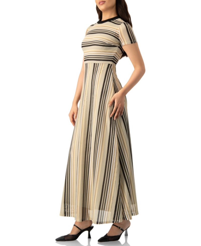 Women's Chevron Stripe Crochet Knit Maxi Dress