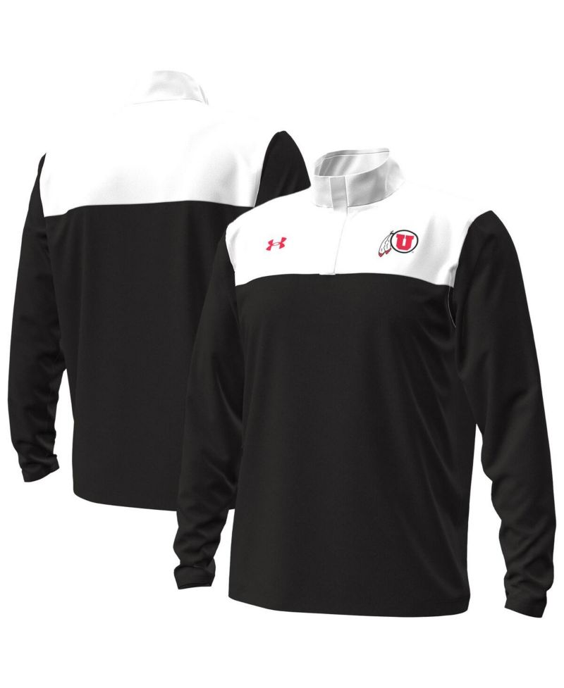 Men's Black/White Utah Utes Green Blocked Quarter-Zip Pullover Sweatshirt
