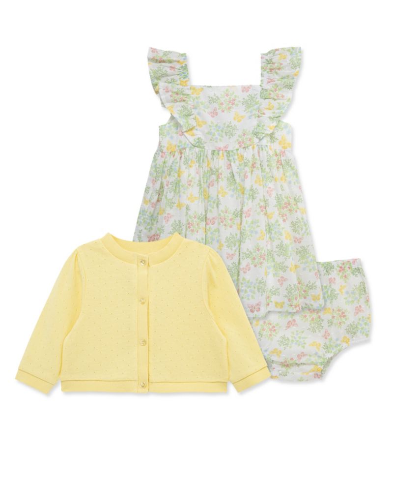 Baby Girls' Sleeveless Dress, Cardigan and Diaper Cover, 3-Piece Set