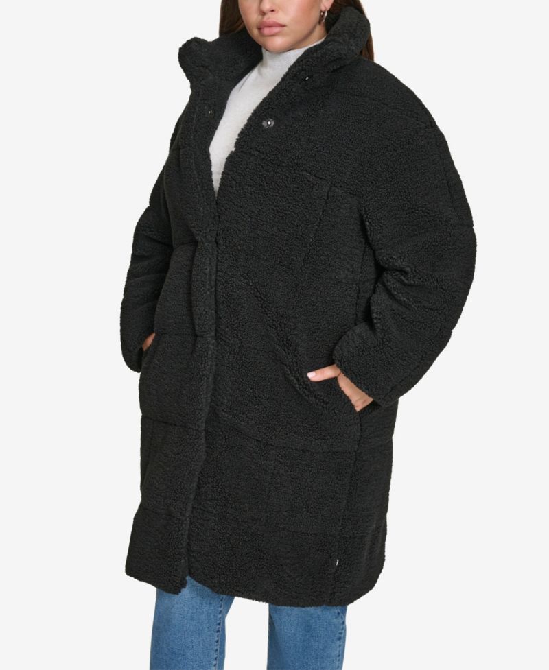 Plus Size Snap Closure Teddy Coat