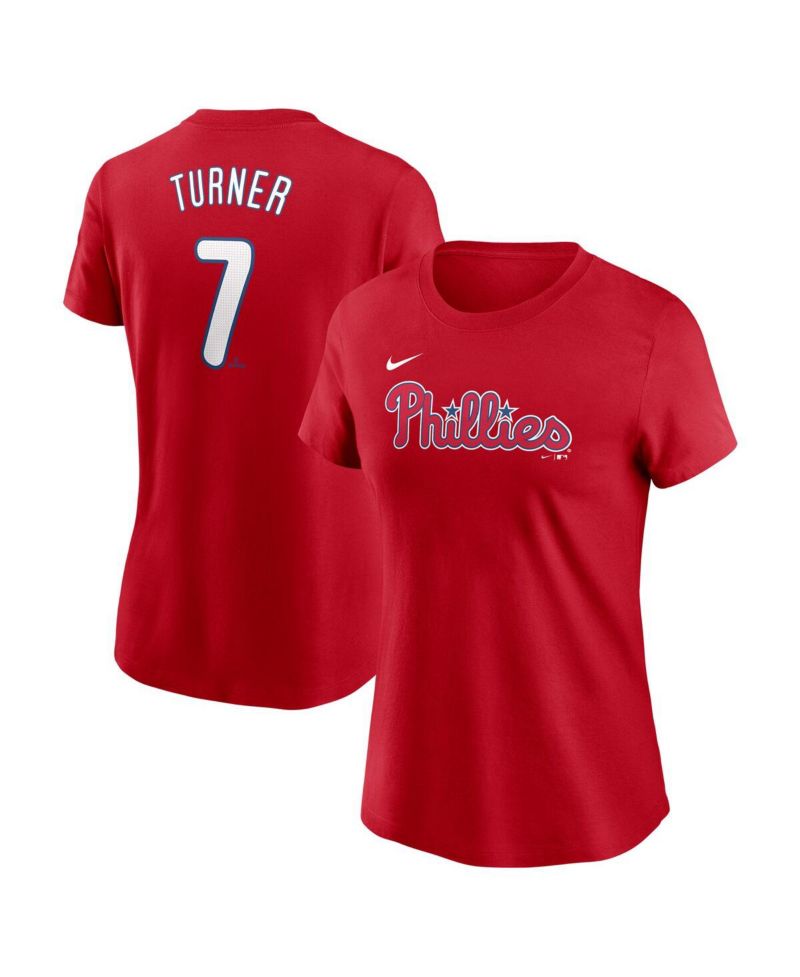 Women's Trea Turner Red Philadelphia Phillies Fuse Name & Number T-Shirt