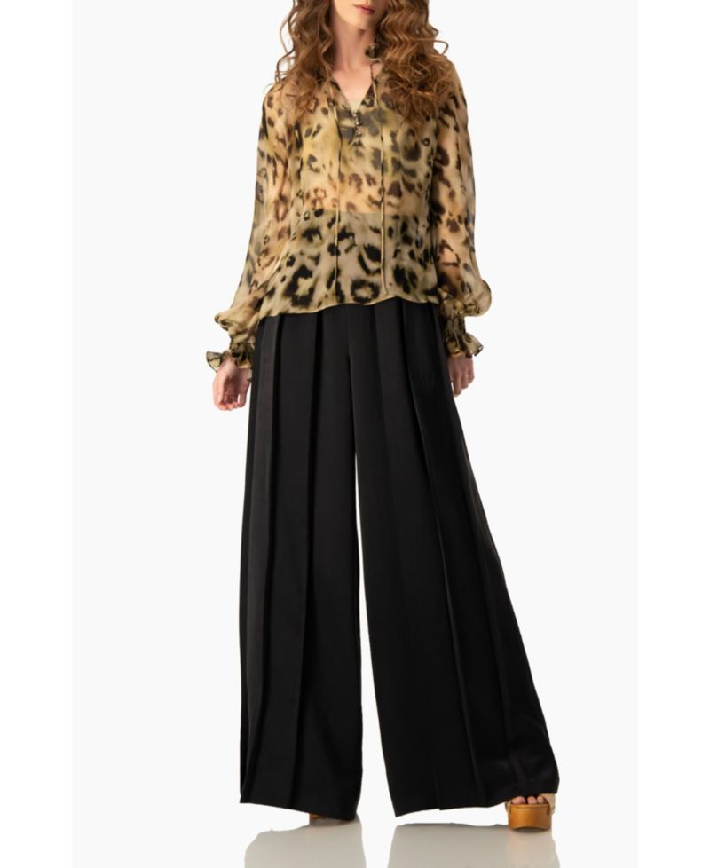 Women's Sheer Chiffon Tie-Neck Blouse in Abstract Animal Print