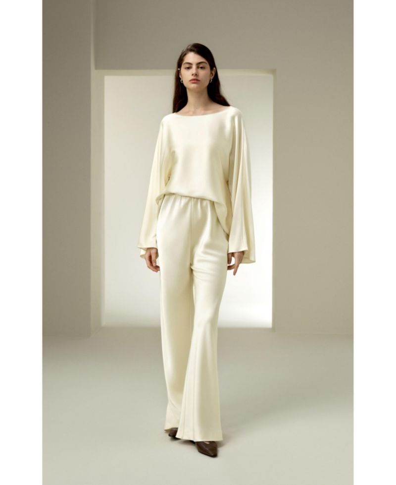 Women's Silk Charmeuse Crewneck Blouse