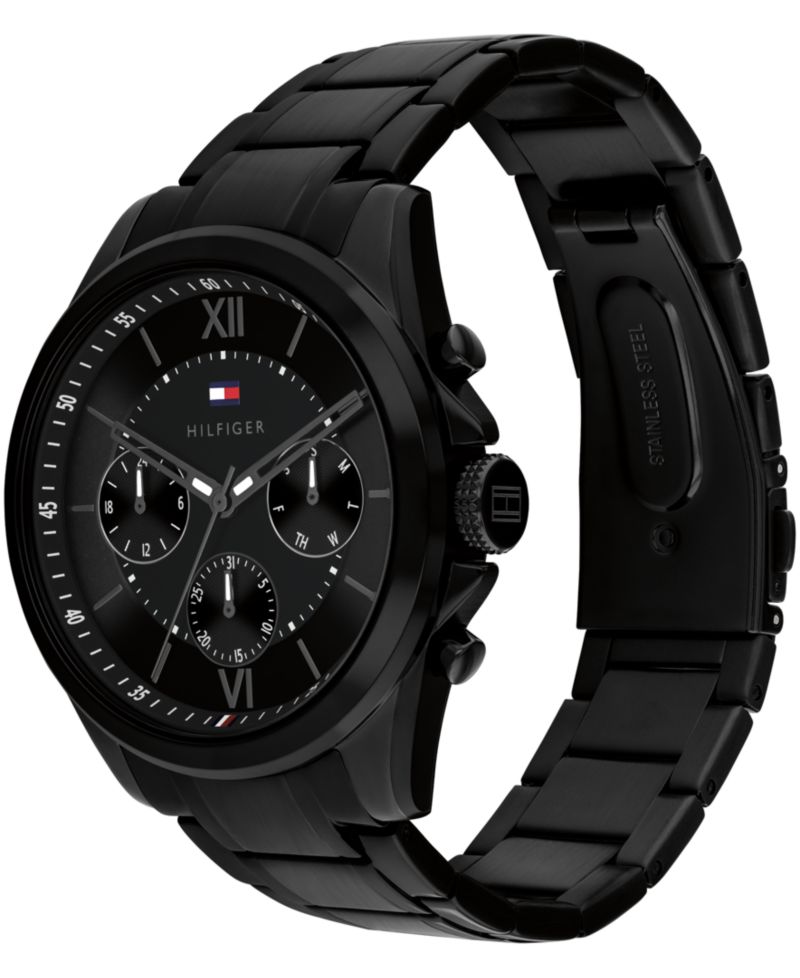 Men's Multifunction Black IP Stainless Steel Bracelet Watch, 42mm