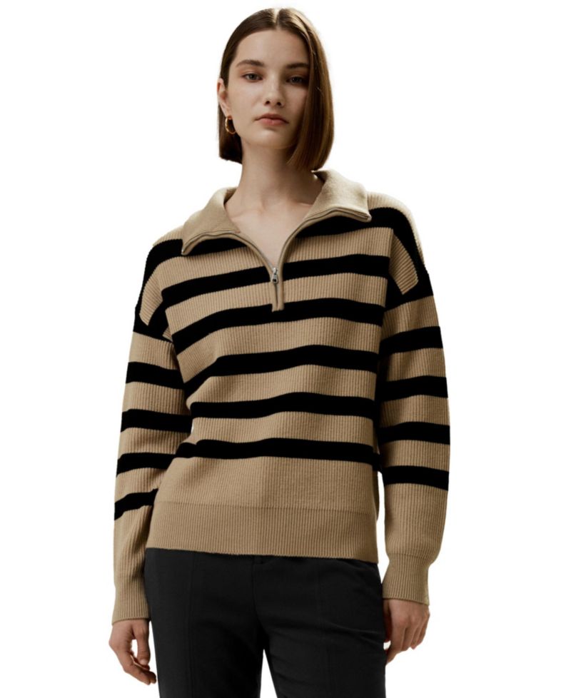Women's Collared Quarter-Zip Wool Sweater