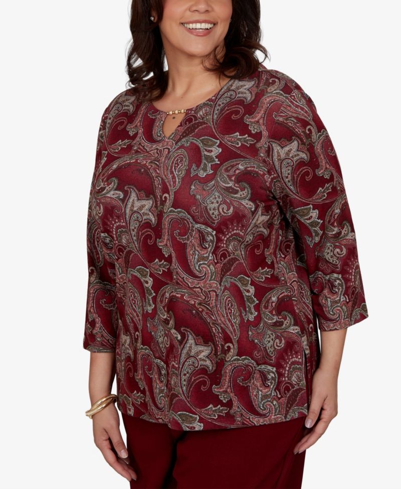 Plus Size Union Square Paisley Melange 3/4-Sleeve Blouse