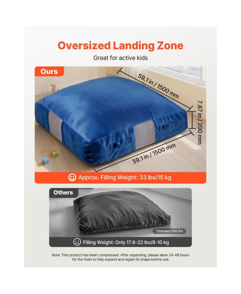 Kids Sensory Crash Pad, 5 x 5 ft Foam Landing Mat with Washable Cover