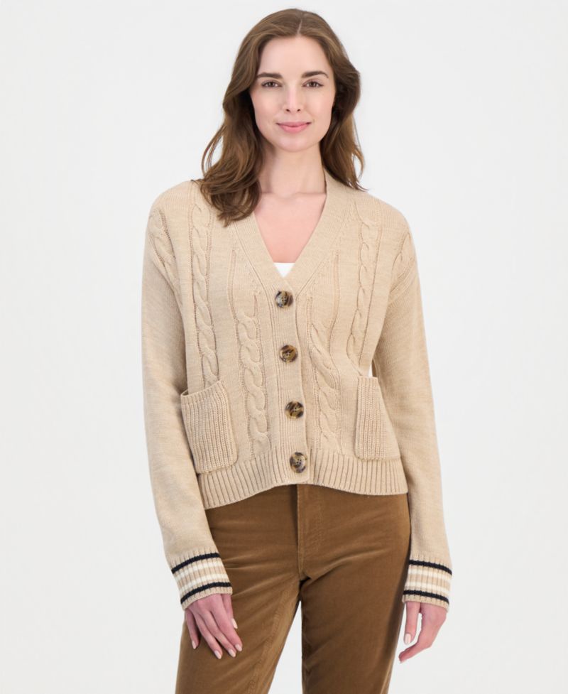Women's Cable-Front V-Neck Cardigan