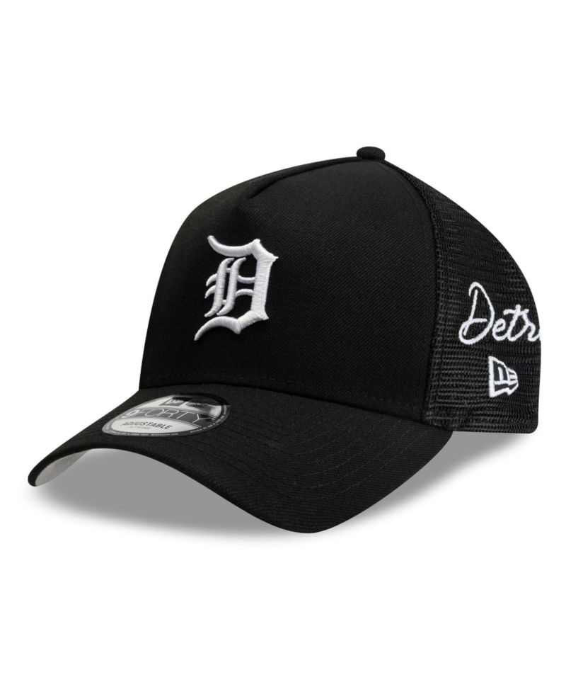 Men's Black Detroit Tigers Side Script 9FORTY A-Frame Trucker Adjustable Hat