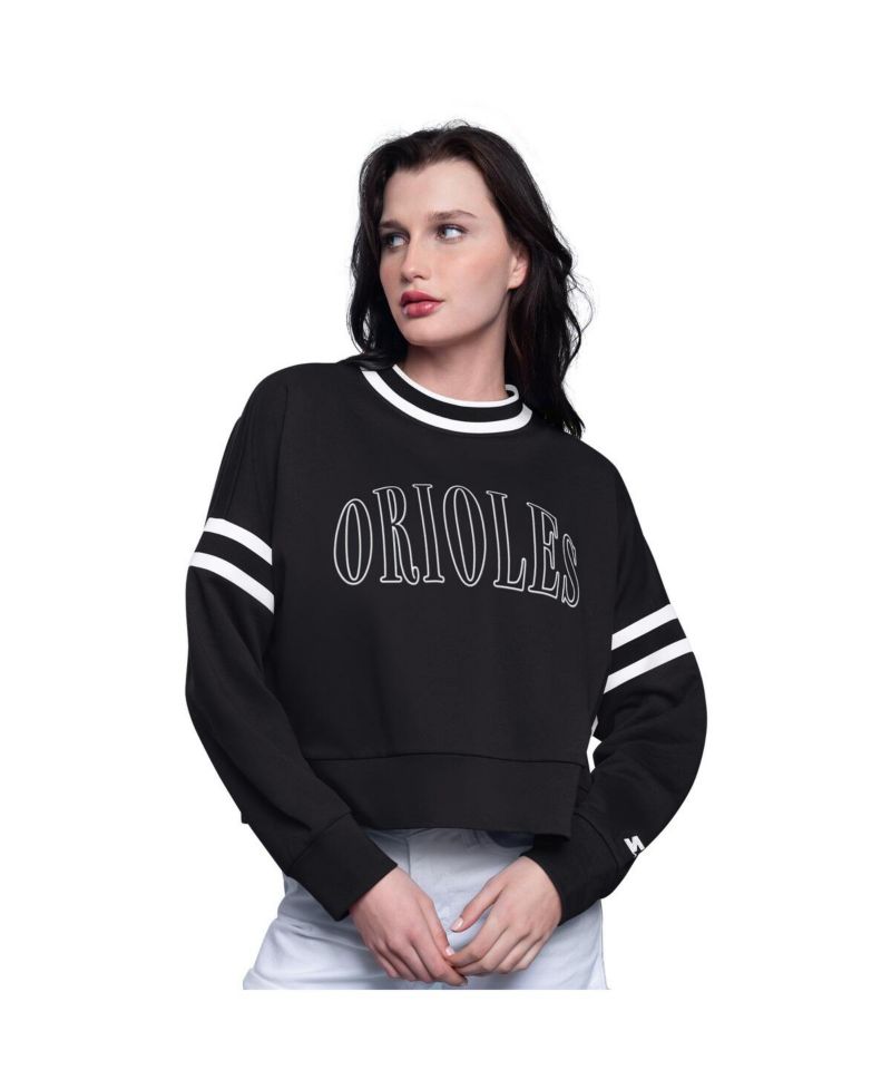 Women's Black Baltimore Orioles Power Play Cropped Pullover Sweatshirt