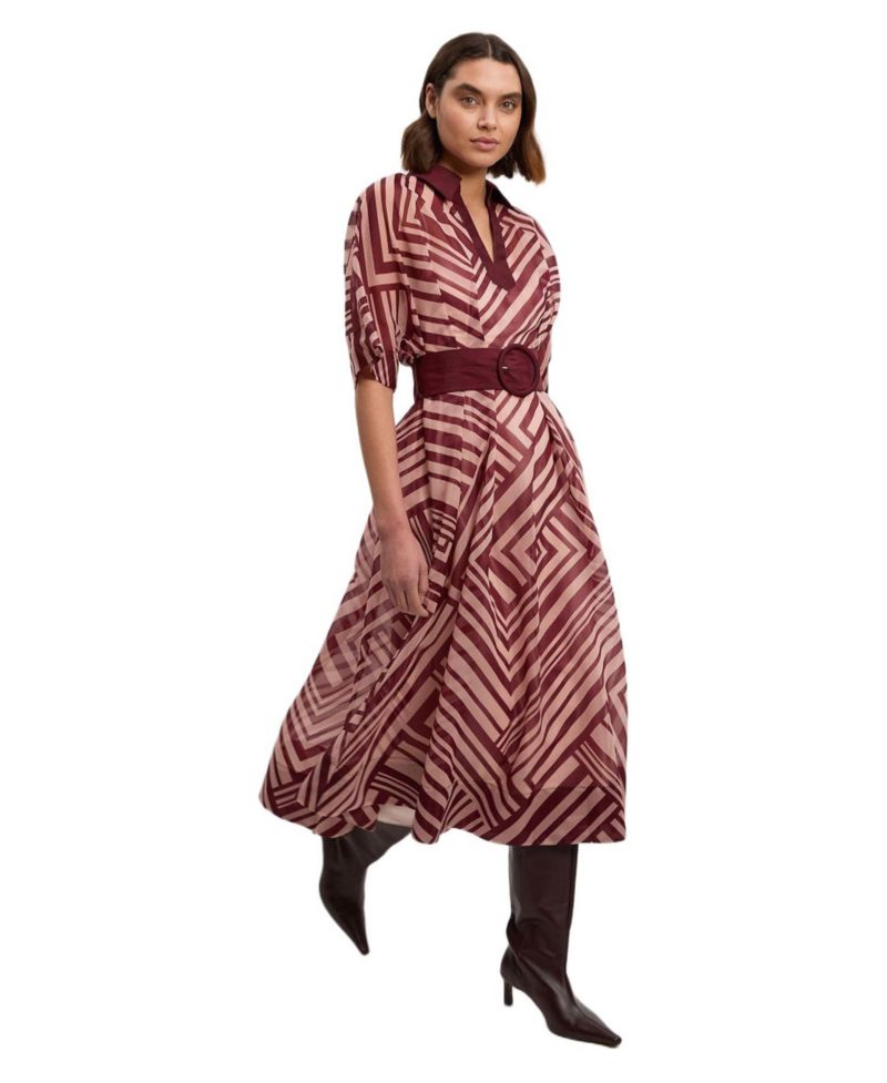 Women's Printed 3/4 Sleeve Plunge Midi Dress