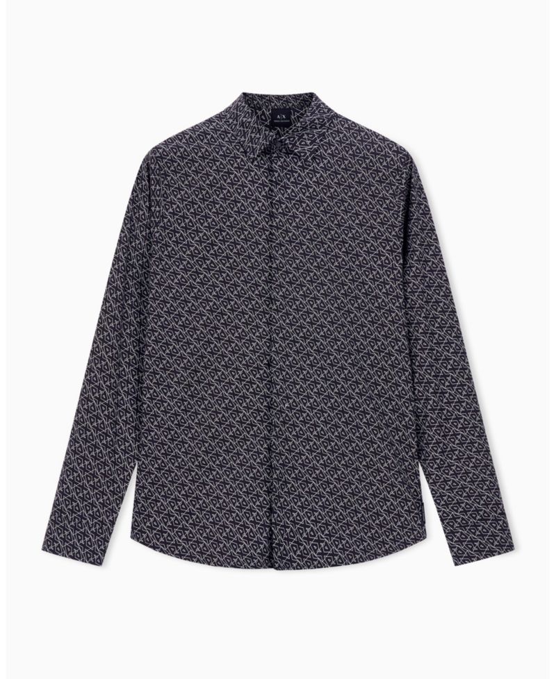 Men's Long Sleeve Poplin Allover Logo Woven Shirt