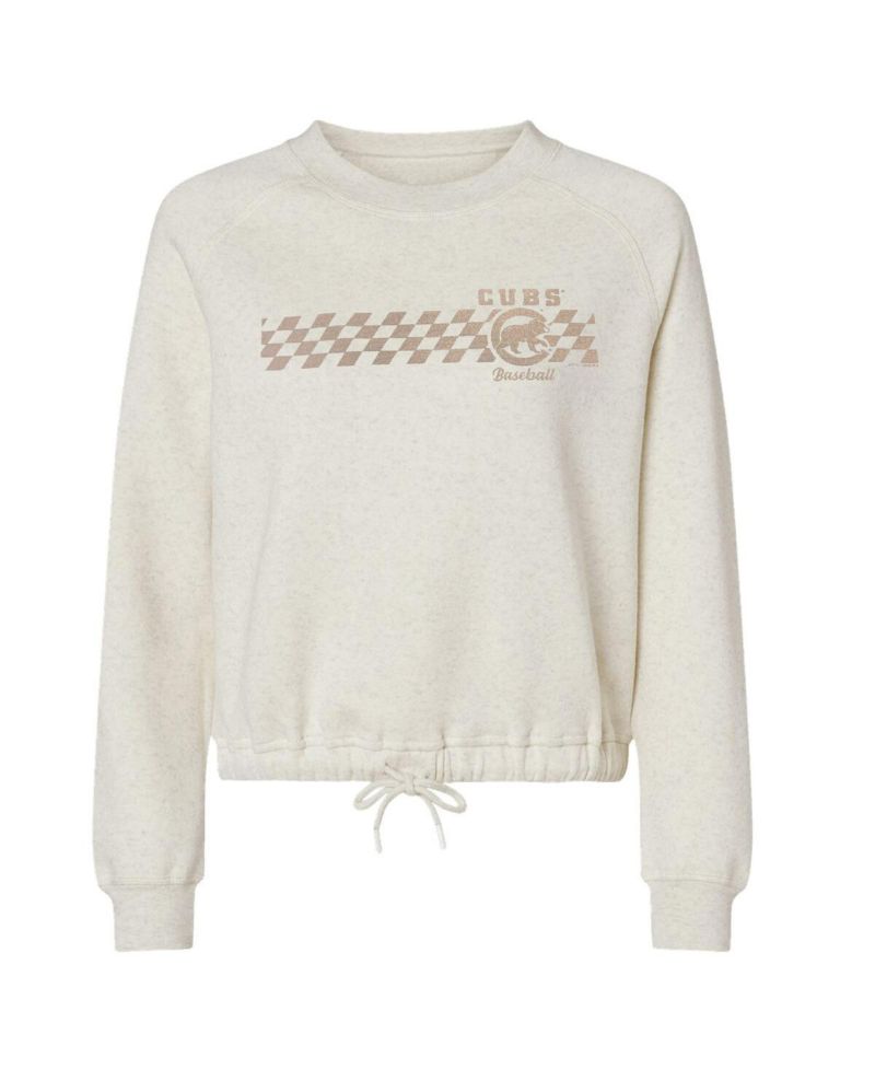 Women's Natural Chicago Cubs Tonal Checkered Sweatshirt