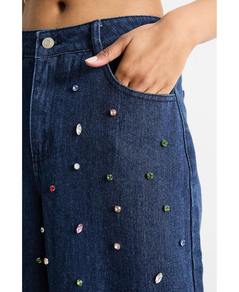 Women's Hotfix Embellished Wide Leg Jean