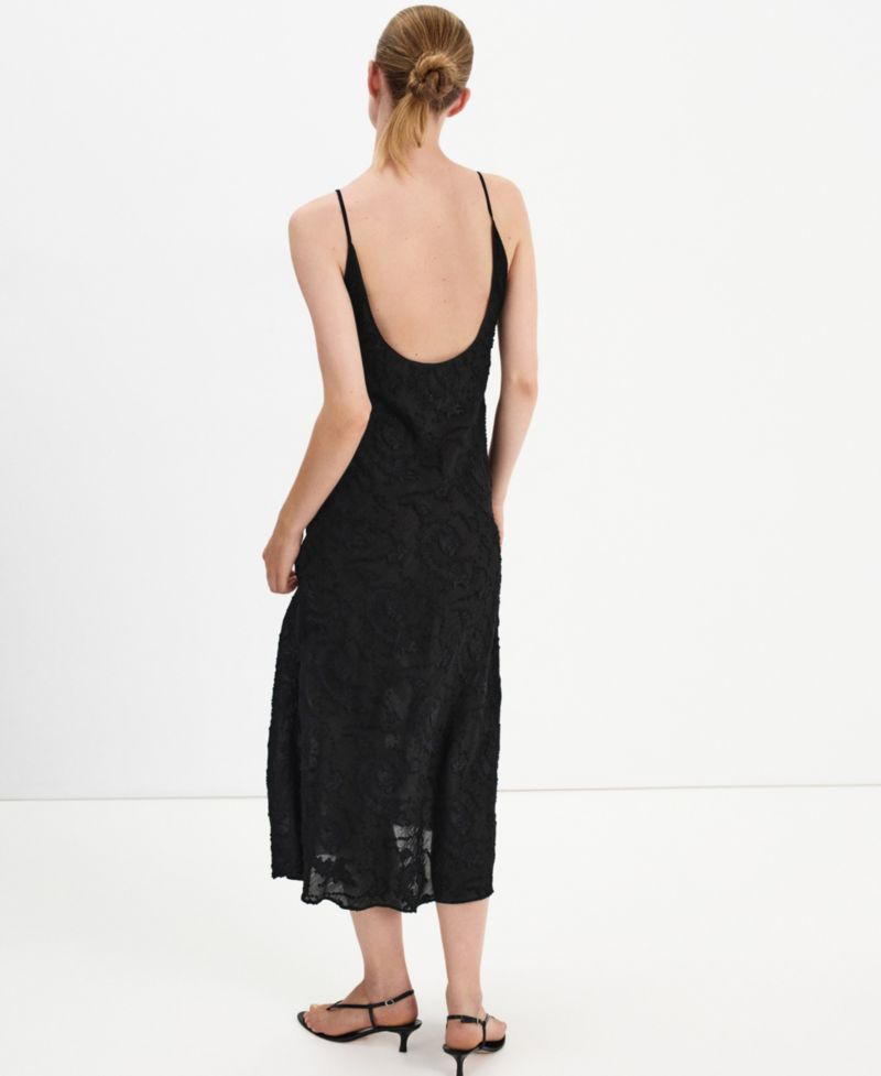 Women's Embroidered Midi Low-Back Chiffon Dress